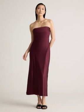100% WASHABLE SILK STRAPLESS MID DRESS